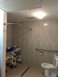 Newly complete walk-in shower at Mapleton